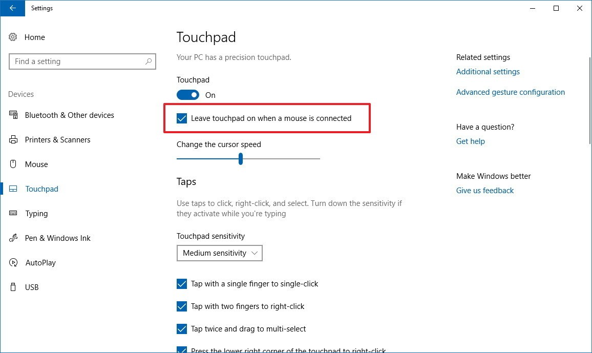 Disable Touchpad when Mouse is Connected in Windows 10