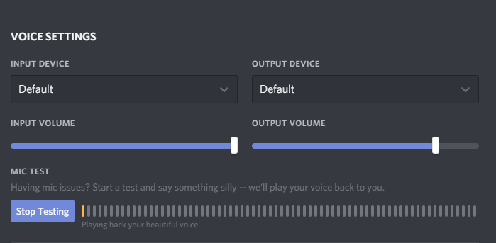 Voice settings Discord